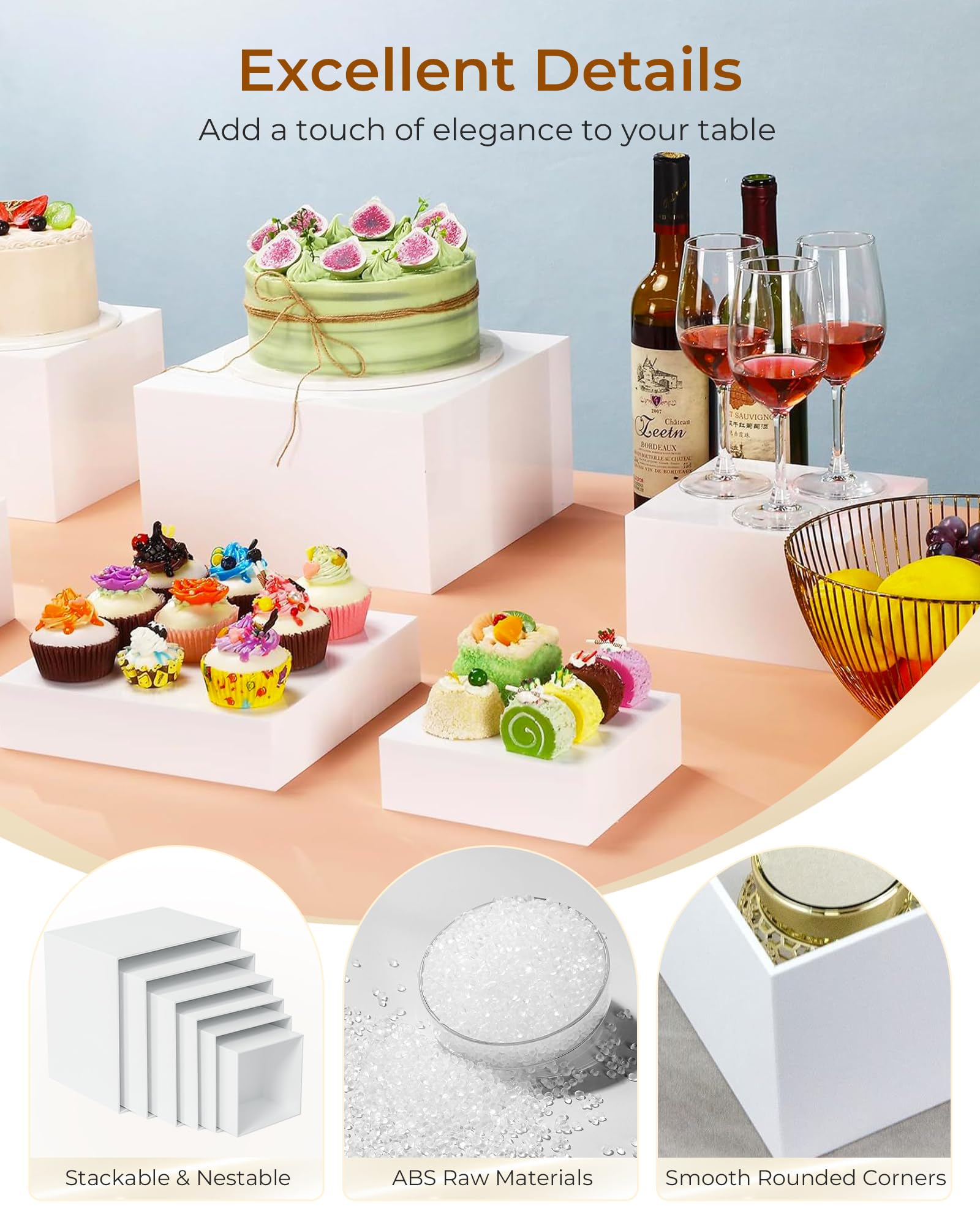 Presentoir Aperitif Buffet Cube, Presentoir a Gateau en Acrylique, Presentoir Parfum, Supports de Buffet Mariage pour Traiteur, Dessert, Bijoux, Figurines, Bonbons, Aliments (Blanc, 5-10in)