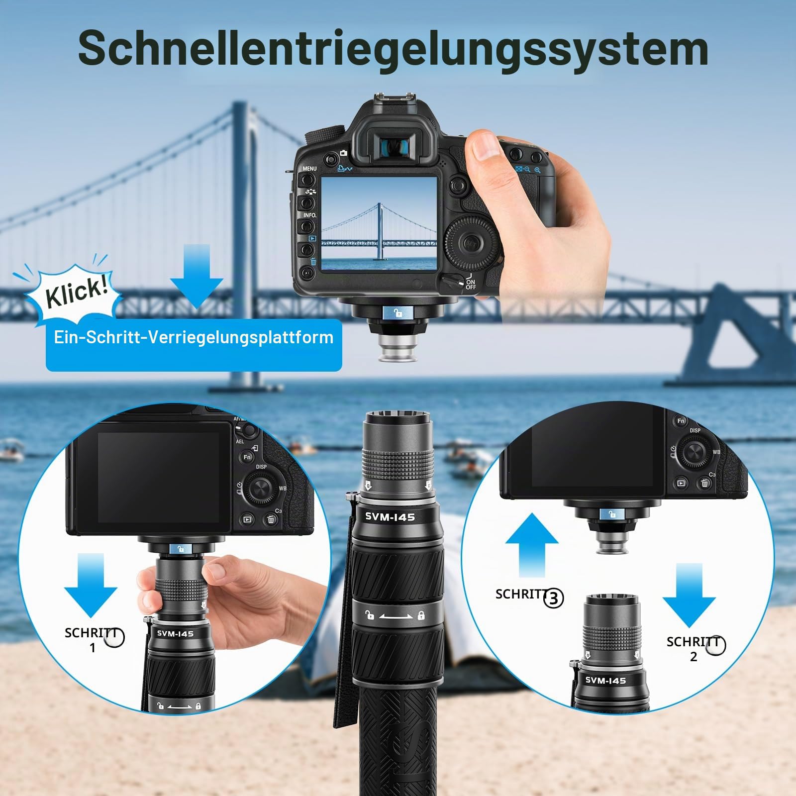 SIRUI SVM-145 Carbon Fiber Monopod mit Rapid System | 3-in-1 Modulares Einbeinstativ, 145cm, 10kg Traglast | Schnellverstellung & Schnellwechsel für DSLR & Video