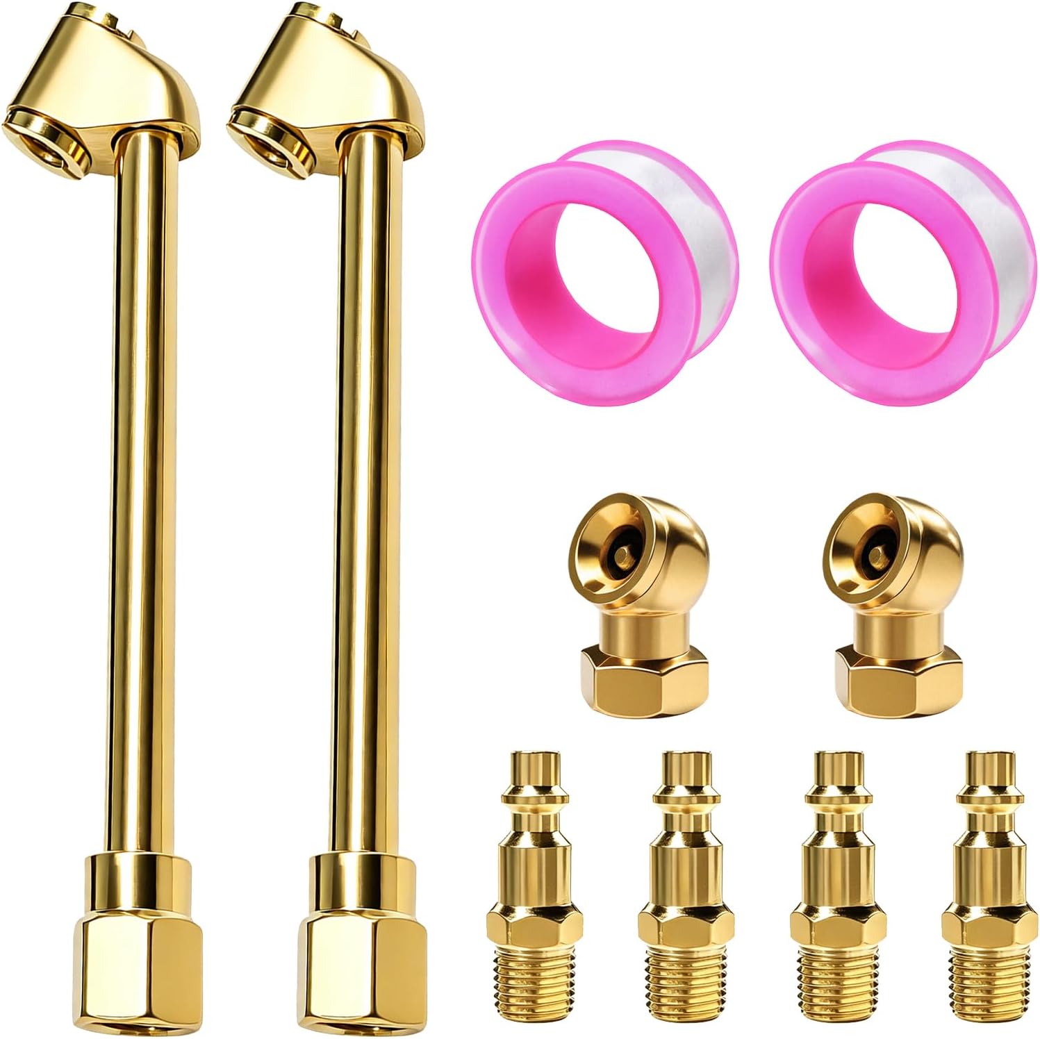 9 PCS Air Chuck Set, 1/4" Female NPT Dual Head Tire Chuck with 2 Male Quick Plugs, 2 Way Connection Closed Ball Tire Air Fill Kit for Tyre Inflator Gauge and Compressor