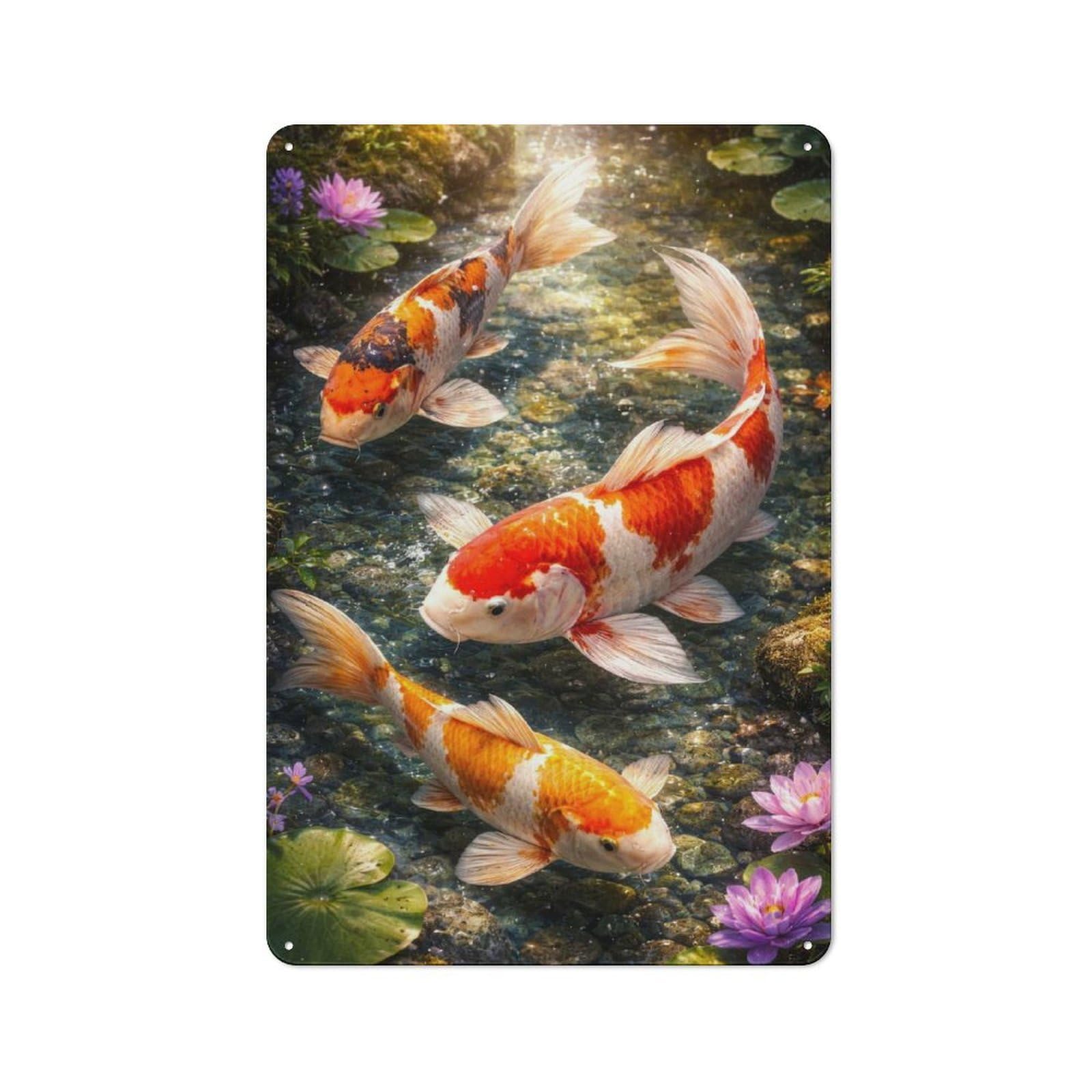 Koi Fish in A Pond Vintage Metal Wall Decor 30x20cm, Tin Wall Sign for Restaurant, Kitchen, Counter Or Breakfast Nook