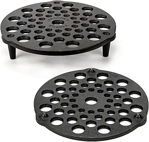 Cast Iron Trivet 2 PCS Set, 8-inch, Meat Rack, Cast Iron Grate for Dutch Ovens, Raise Food in Dutch Oven, Used as Burner Diffuser, Use Directly on Camp Fire, Used as Trivet on Table