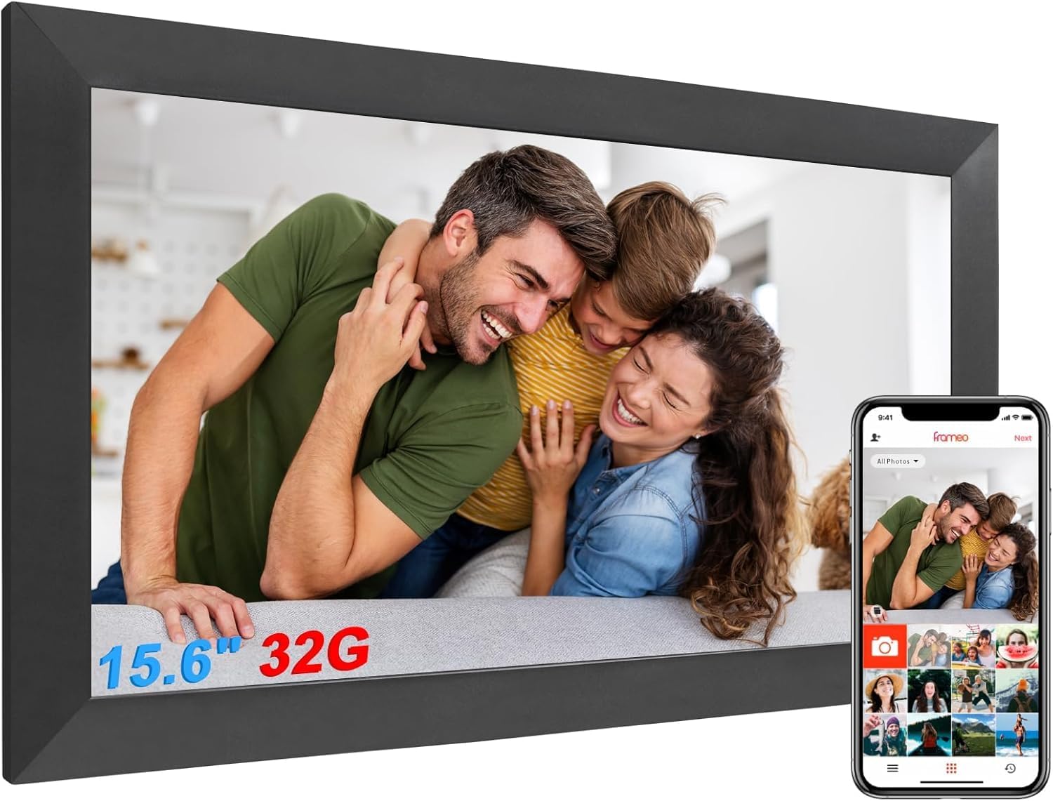 (-43%) TMCC Digitaler Bilderrahmen Groß,15.6 Zoll Frameo Digital Photo Frame FHD 1920 * 1080 IPSTouchscreen, Elektronischer Bilderrahmen mit WLAN, 32GB, Auto Drehung, Wandmontierbar,Fotos/Videos teilen
