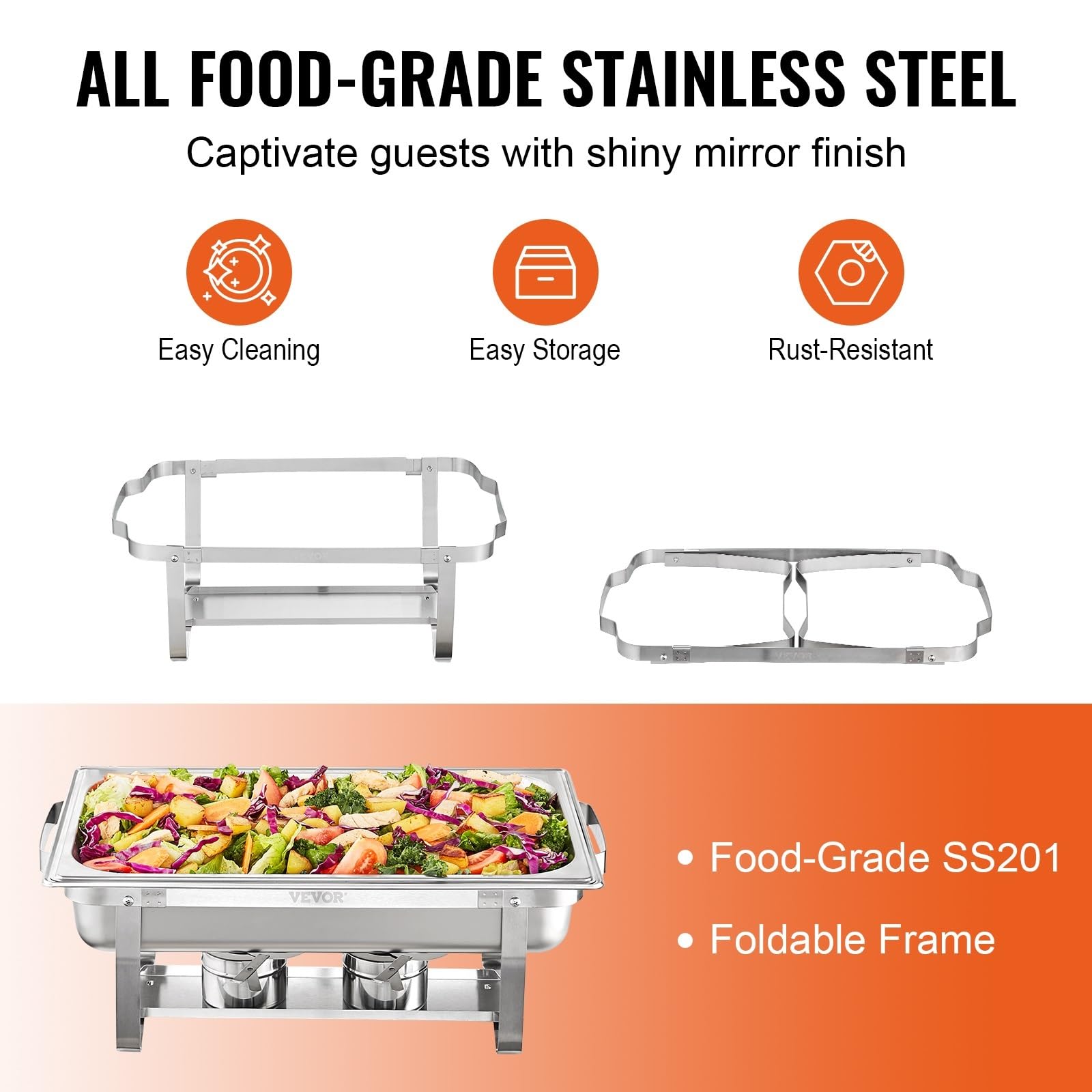 Juego de 2 Platos de frotamiento 8QT, Juego de bufé de Acero Inoxidable con 2 sartenes Completas y 4 de tamaño Medio, Servidor Calentador de Catering Rectangular con Tapa
