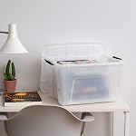 IRIS USA 38 L Plastic Storage Box with Lid and Latches - 4 Pack - BPA-Free, Discreet Organizing Solution, Durable Nestable Stackable Containers, Secure Pull Handle - Pearl