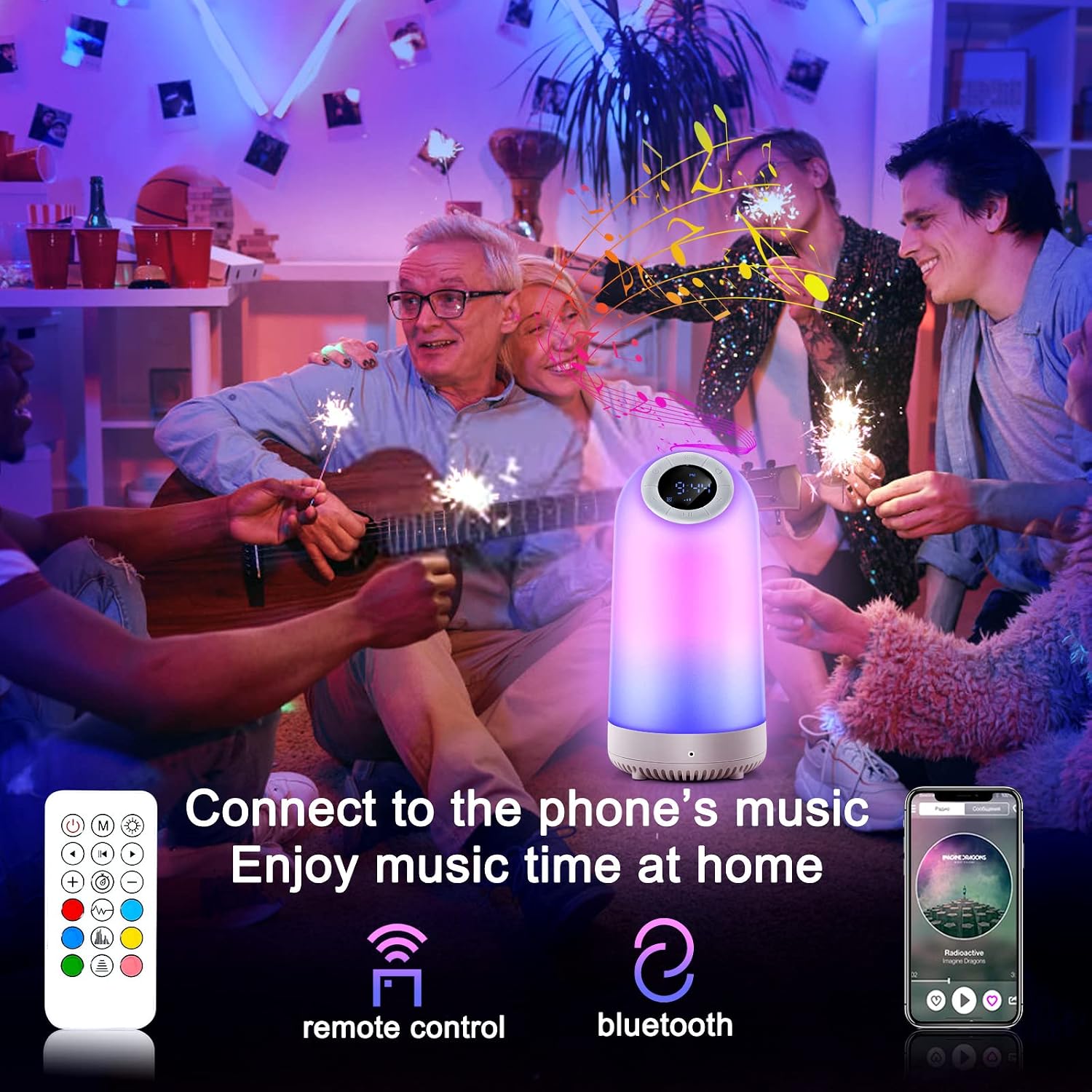 Nice Dream Night Light Bluetooth Speaker Lamp with Remote, Touch Control Bedside Lamp with Alarm Clock Timer, RGB Color Changing Dimmable Warm Light for Bedroom, FM Radio/MicroSD/AUX Support