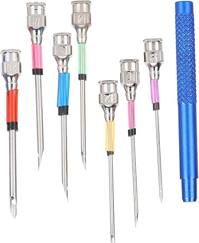 Miniatura 6 de Juego de agujas de punzón, kit de costura de acero con mango para coser 7 tamaños de punto de cruz, kit de bordado, bolígrafo de bordado, punzón de