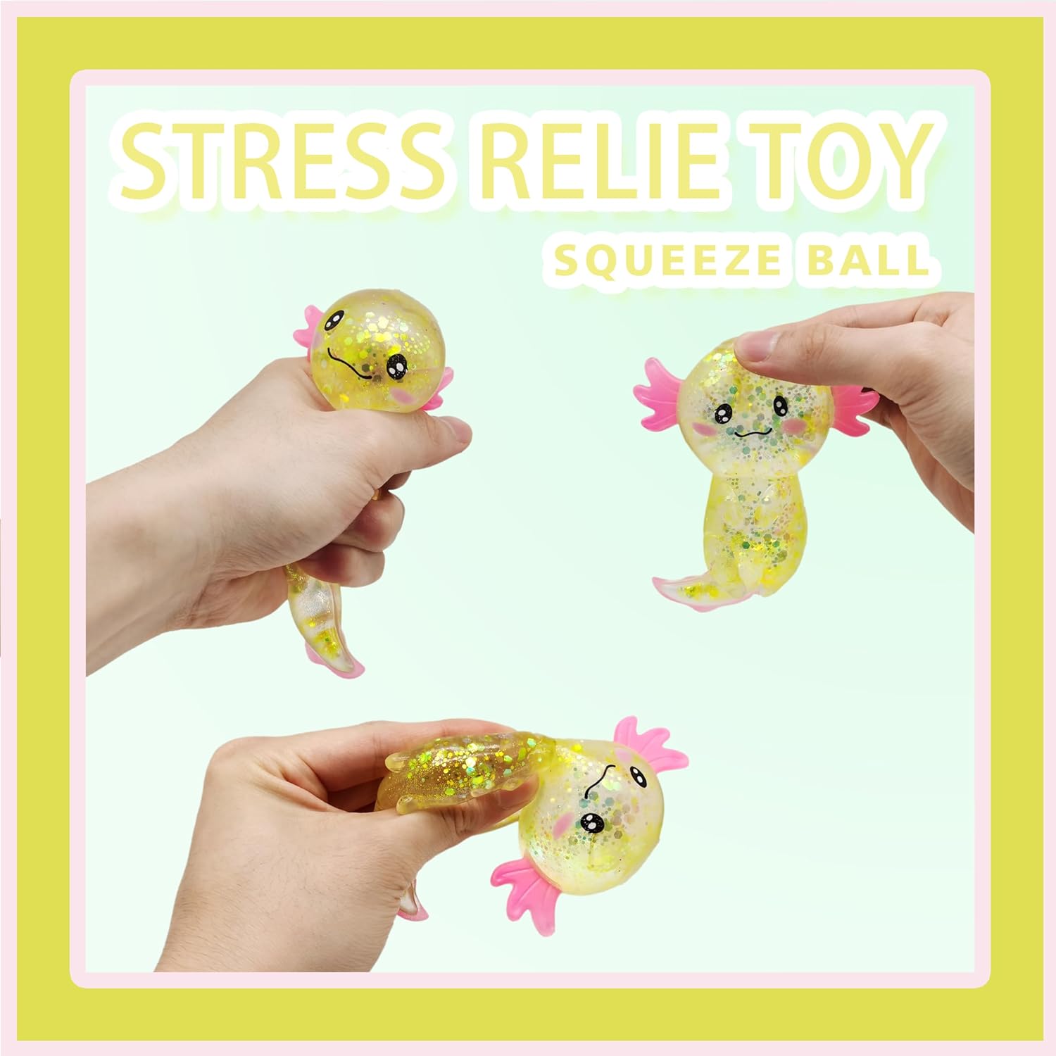 ZTATU Axolotl Squishy Toy Stress Ball for Adults and Kids (1PCS) - Sensory Sugar Salamander Animal Stress Relief Party Favors (Yellow)