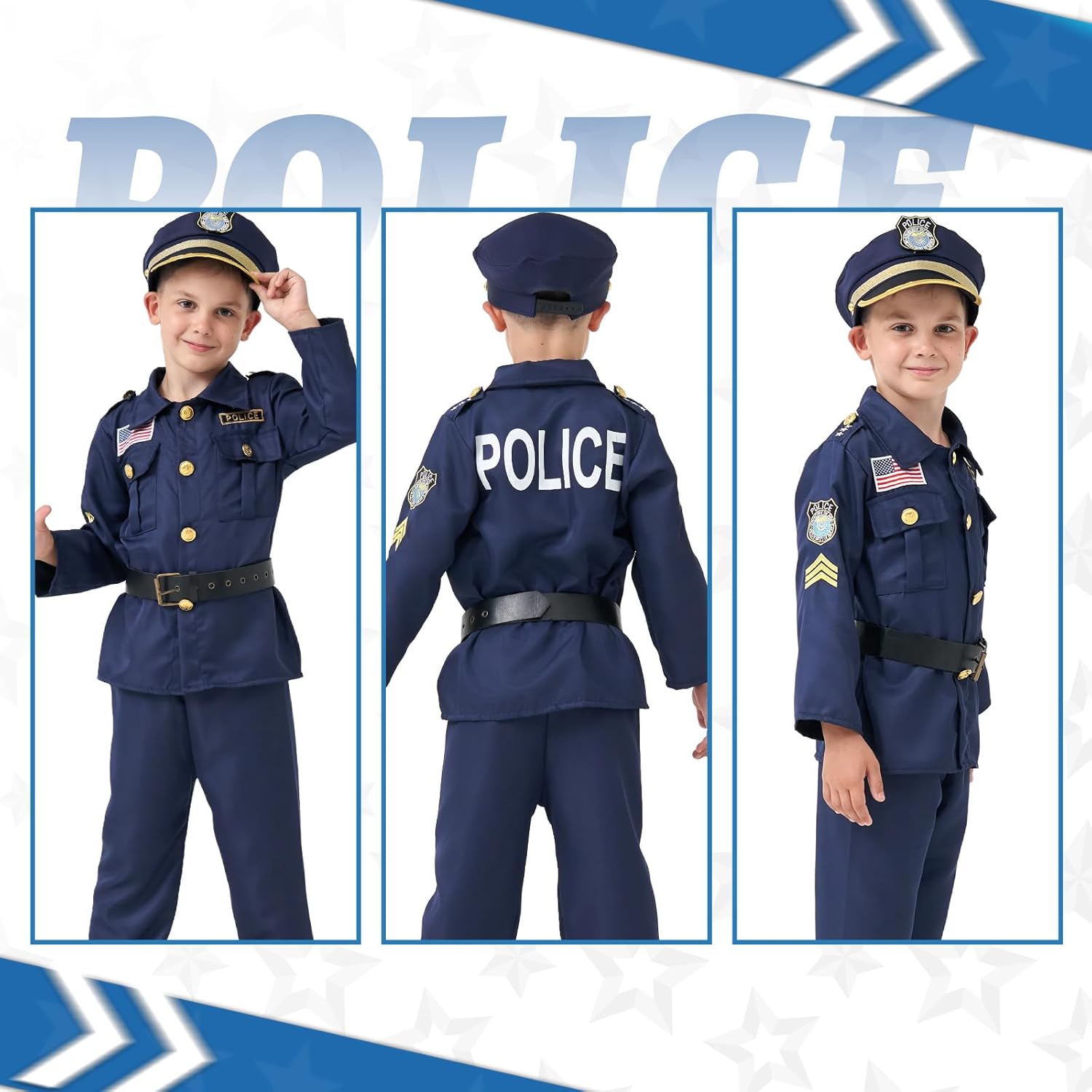 MGparty Police Officer Costume for Kids Halloween Police Cosplay Accessories for Boys Halloween Dress Up Party - Image 6