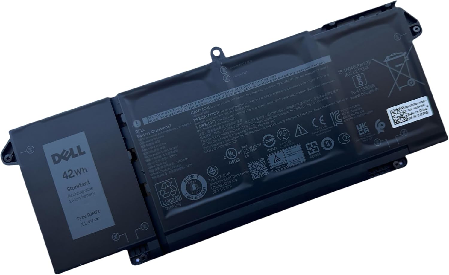 DELL 9JM71 11.4V 42Wh for Dell Latitude 5320/5320 2-in-1,Latitude 7320/7320 2-in-1,Latitude 7420/7420 2-in-1,Latitude 7520 Series,P/N: 0TN2GY 0727CG 4M1JN 1PP63 HDGJ8 MHR4G