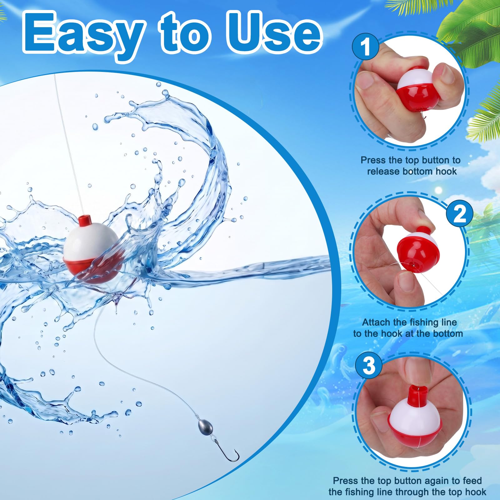 Coopay Fishing Bobbers 30Pcs-50Pcs/Lot Hard ABS Fishing Floats Set Snap on Float Red/White Bobbers Push Button Round Buoy Tackle Accessories