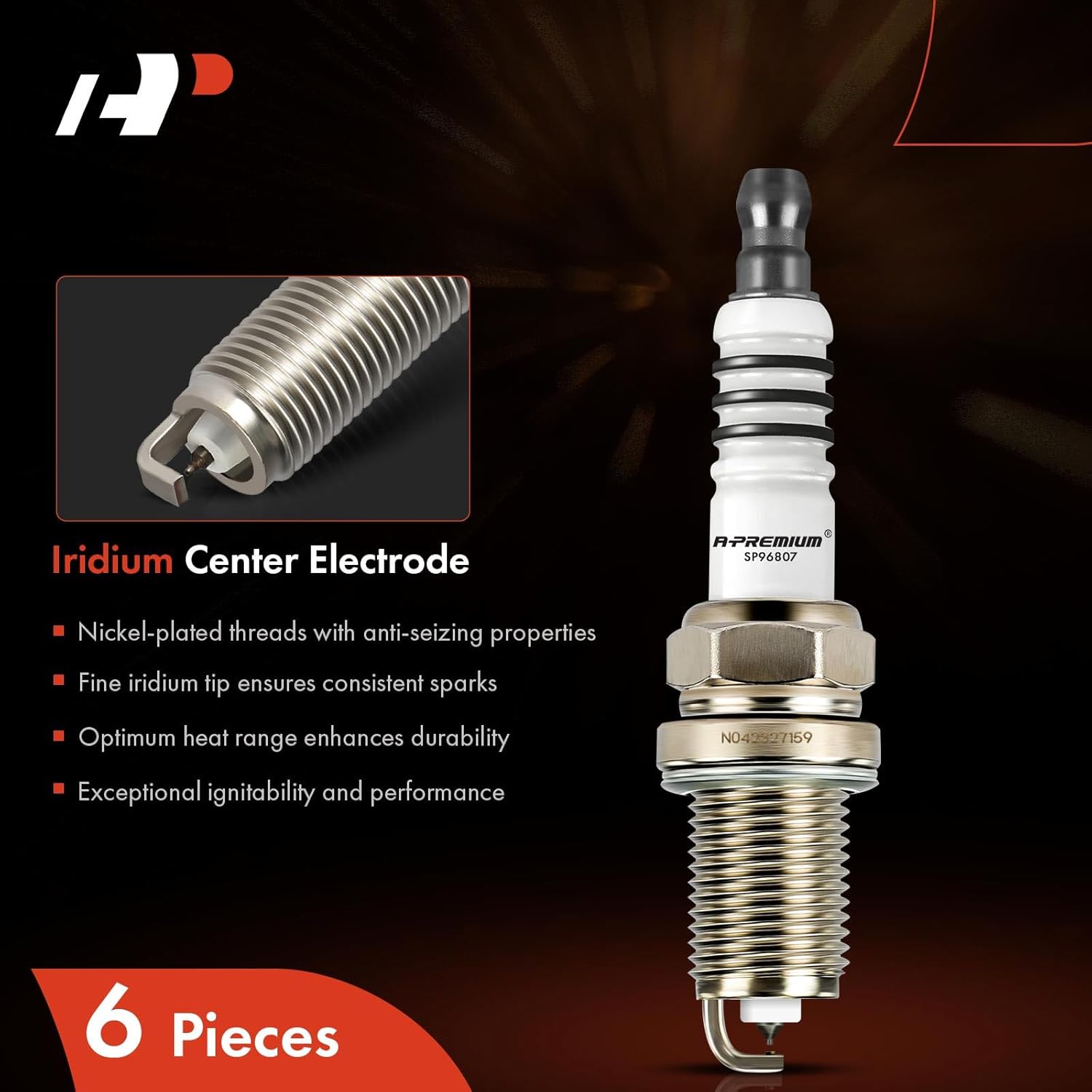 A-Premium Iridium Platinum Spark Plugs Compatible with Dodge Grand Caravan, Charger, Journey, Challenger, Avenger, Nitro, Intrepid, Magnum & Chrysler Town & Country & Volkswagen Routan, Pack of 6