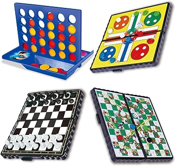 Four in a Row, Saijer 4 in a Line Game Line Up 4 Game Mini Board Games Connect Classic Connect Board Game Snake Chess Ludo International Chess Travel Games4 Sets