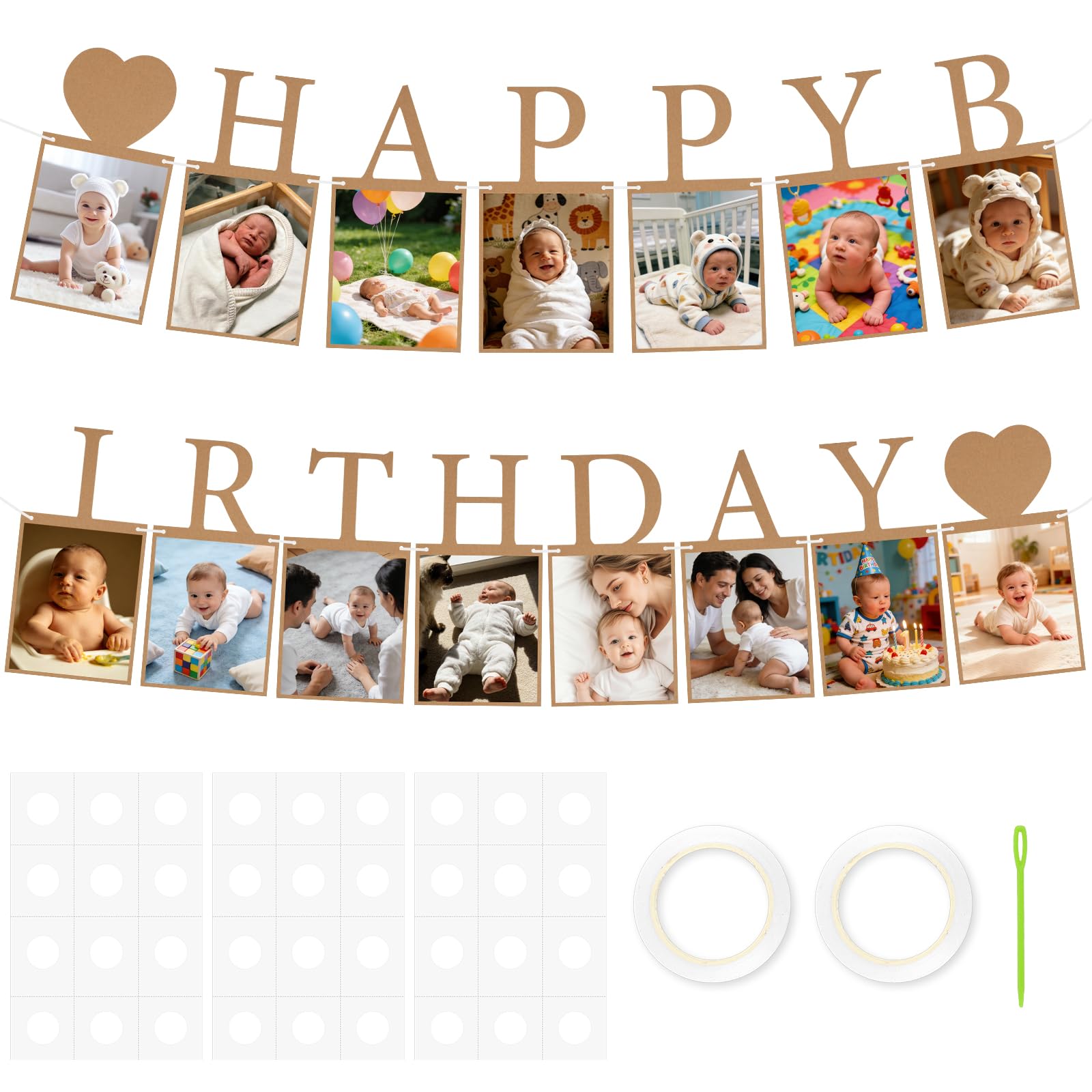 Alaoo Birthday Baby Photo Banner, Photo Garland for Birthday, Photos Garland Birthdays with 1-12 Months Baby for Party Decor Birthday Party, Happy Birthday Letter Designs