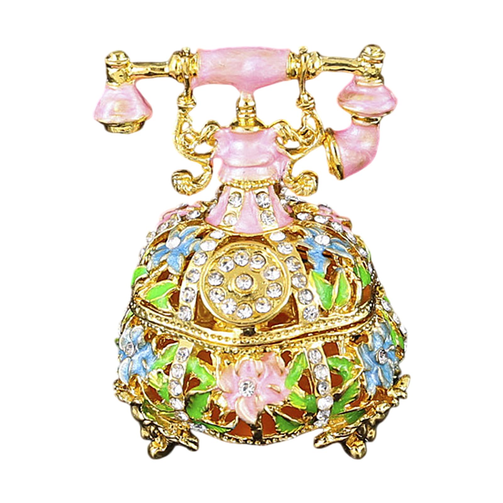 Kaeltsyn Artistic Hand Painted Telephone Trinket Box Jewelry Container Metal Texture Suitable for Small Organization Vintage Telephone Box