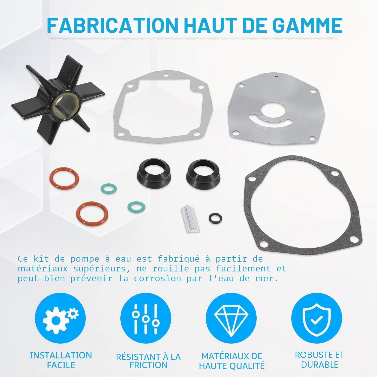 Kit de réparation de pompe à eau pour moteurs hors-bord Mercury Mariner 40-250 CV et MerCruiser Alpha One Gen 2 - Kit complet avec turbine, joints et plaque de montage [Compatible avec 47-8M0100526]