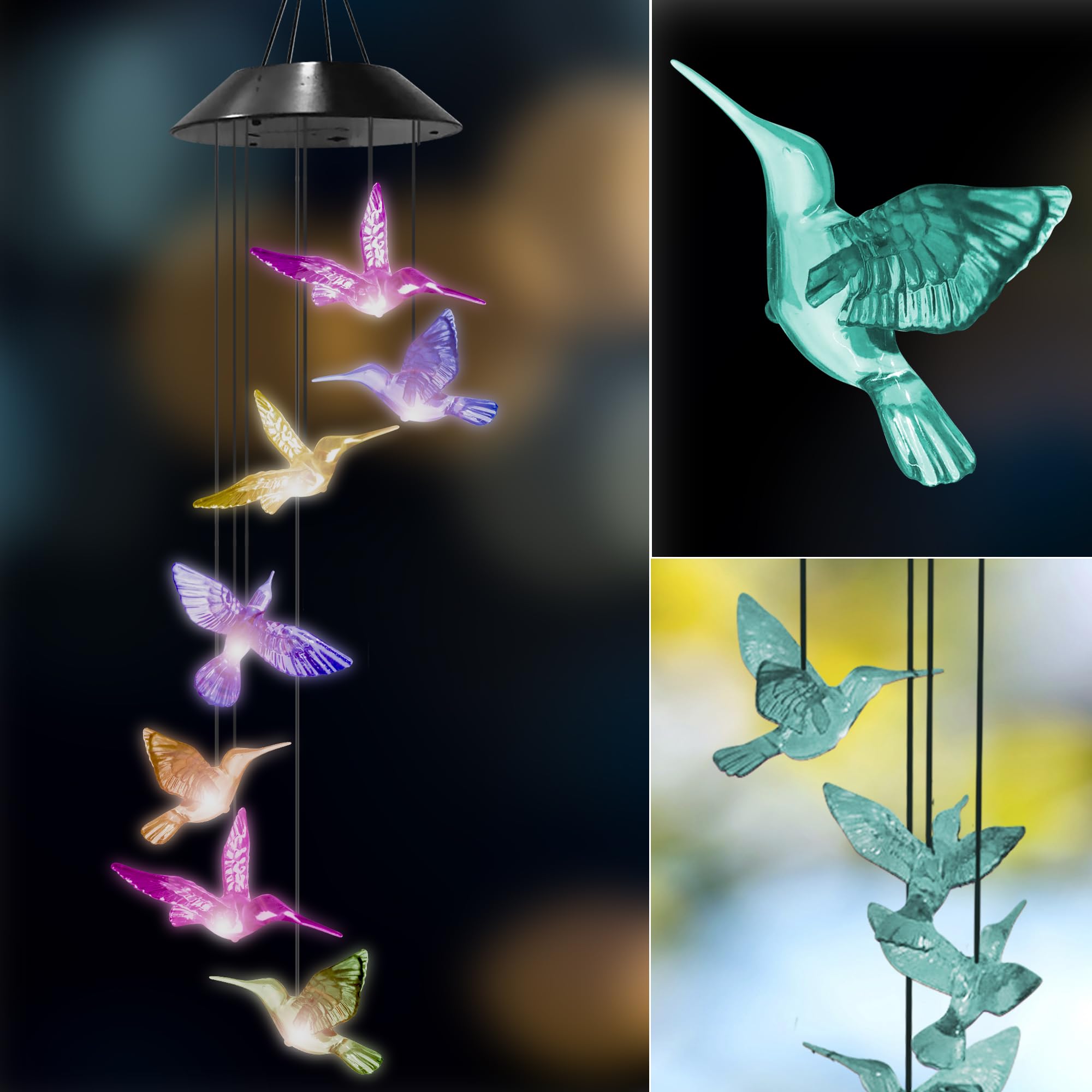 Upblend Outdoors Hummingbird Solar Hanging Decoration for Outside – Color Changing LED Decoration for Outside, Solar Decor Outdoor Waterproof –