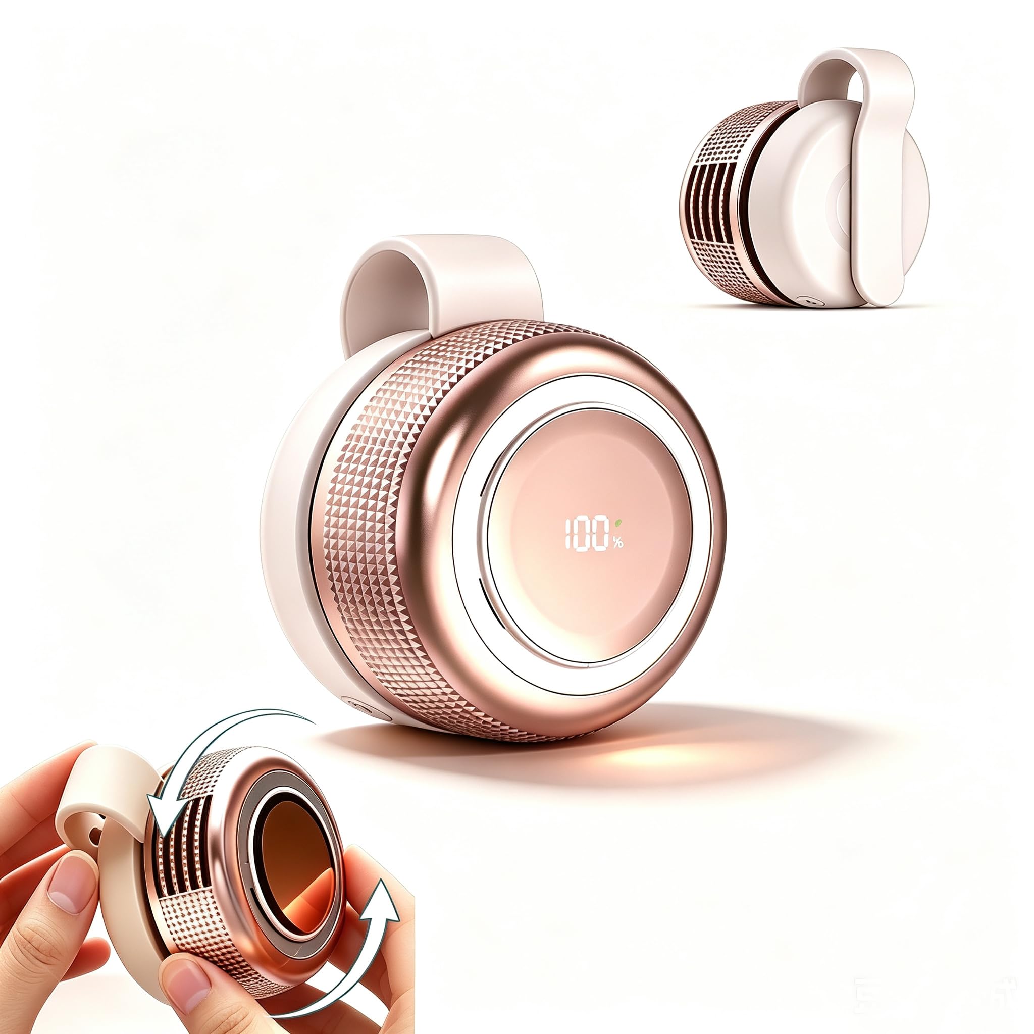 Portable Clip-On Fan with LED Light,Ultralight Mini Fan,5 Speeds Silent Bladeless Collar Waist Fans,360° Rotatable Neck Fan,USB Rechargeable,Hands Free,Power LED Display,for Outdoor,Travel,Summer,Pink