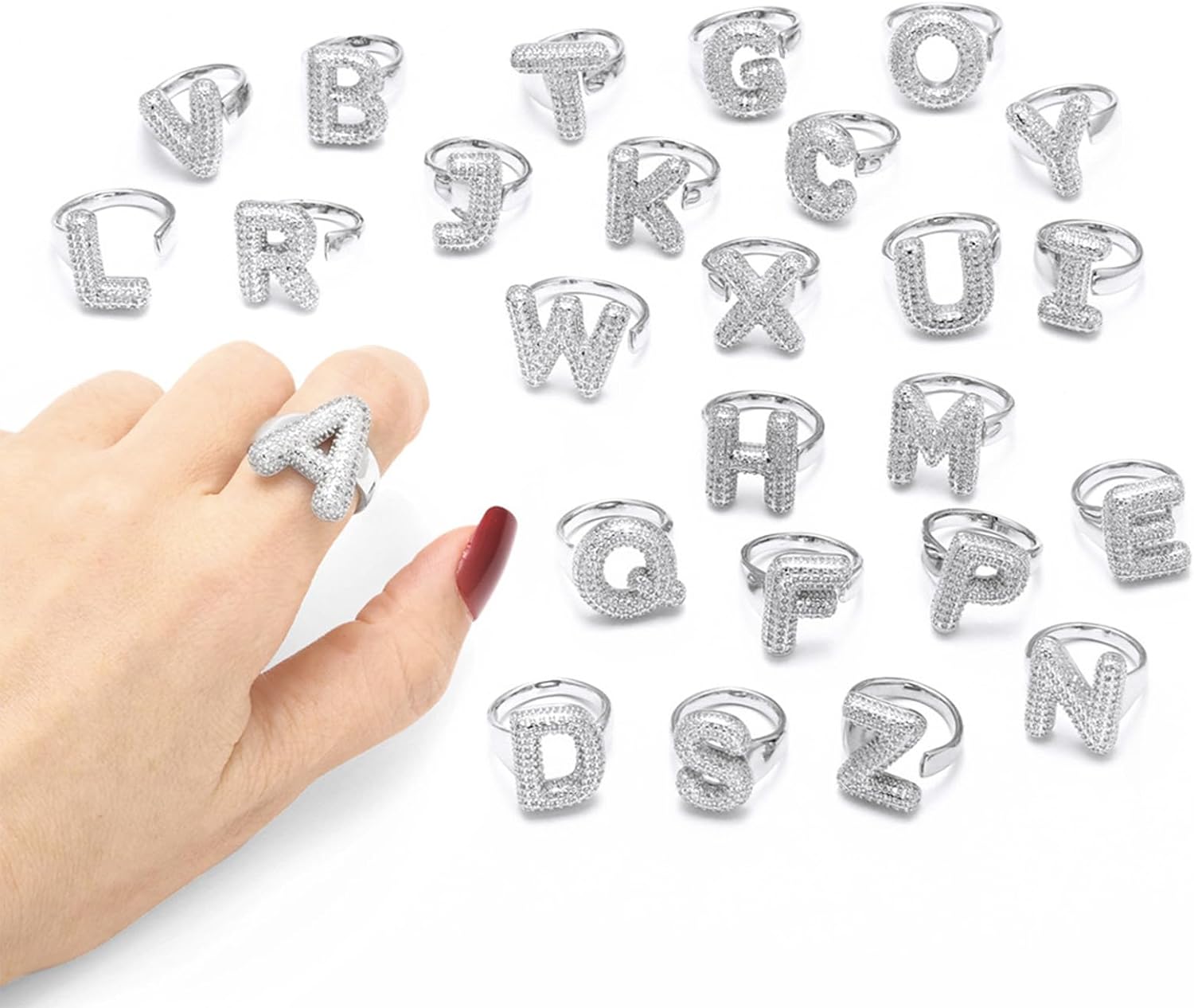 HUASAI Gold Initial Ring for Women 14K Gold Plated Rhinestone Modern Chunky Ballon Letter Ring Open Adjustable Puffy Initial Ring Personalized Birthday Jewelry Gifts Trendy Stuff - Image 3