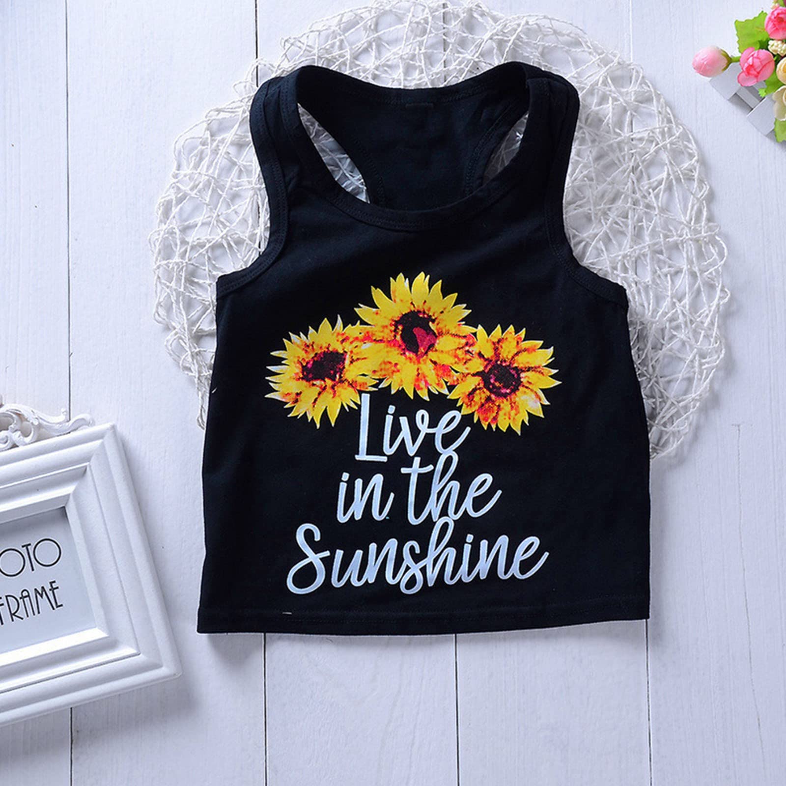 Ropa de Girasol para niños, Chaleco Estampado de Verano para niñas, Pantalones de Mezclilla, Tops, Tirantes Florales, Pantalones Cortos, Diademas, Trajes Traje De Baño Completo De