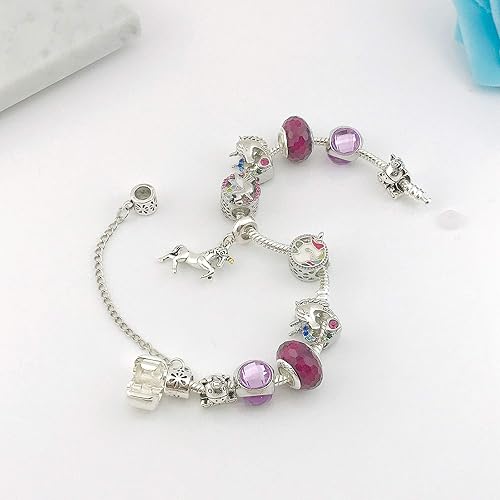 Miniatura 4 de YOUFENG Pulsera de Dijes de Cuentas de Amor para Mujeres Cadena de Serpiente Dije de Unicornio Dijes de Flores Pulseras Regalos de Cumpleaños para