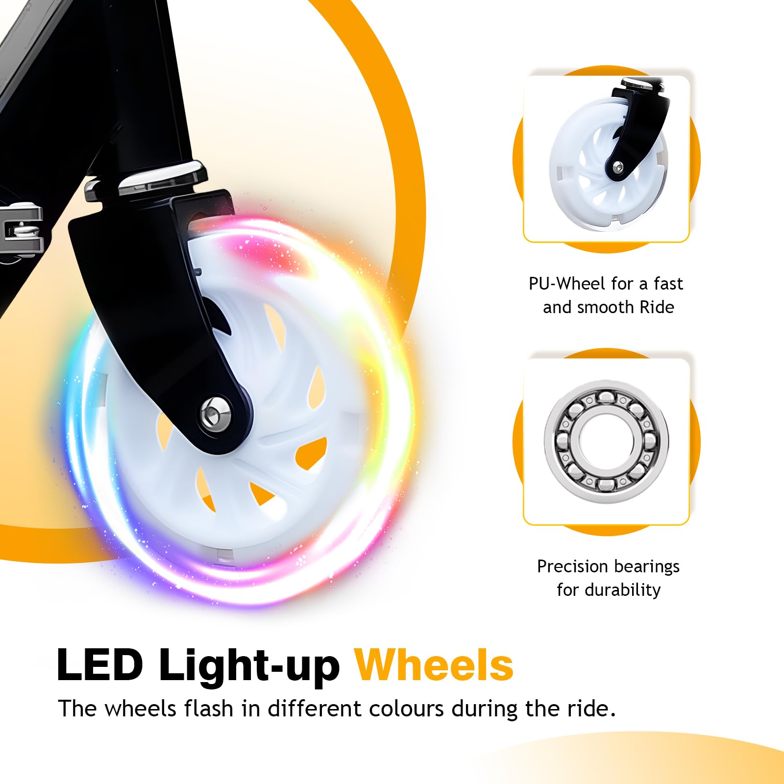 YEE RUN Monopattino Bambino, Con Luci LED Fresco, Pieghevole, Freno ruota posteriore, 3 Altezza Regolabile, Monopattino Bambini da 3-12 anni, 4 Pollici Grandi Ruote per - 50KG Max.