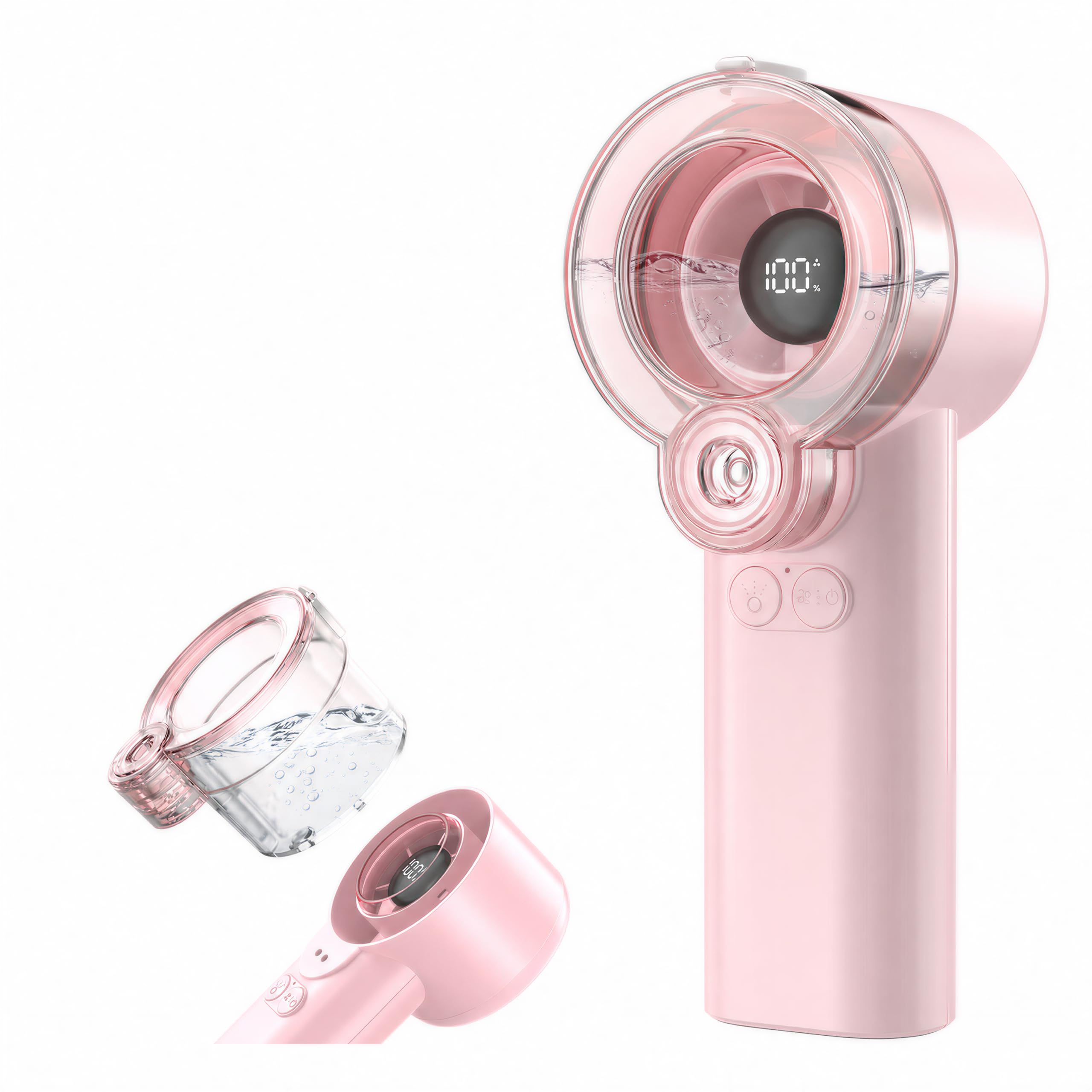 FONASONIC 2-in-1 Handheld Misting Fan, Portable Water Spray Fan Rechargeable with 5 Speeds & LED Display, Personal Mini Cooling Fan with Detachable Tank, Summer Gift for Women, Men - Pink