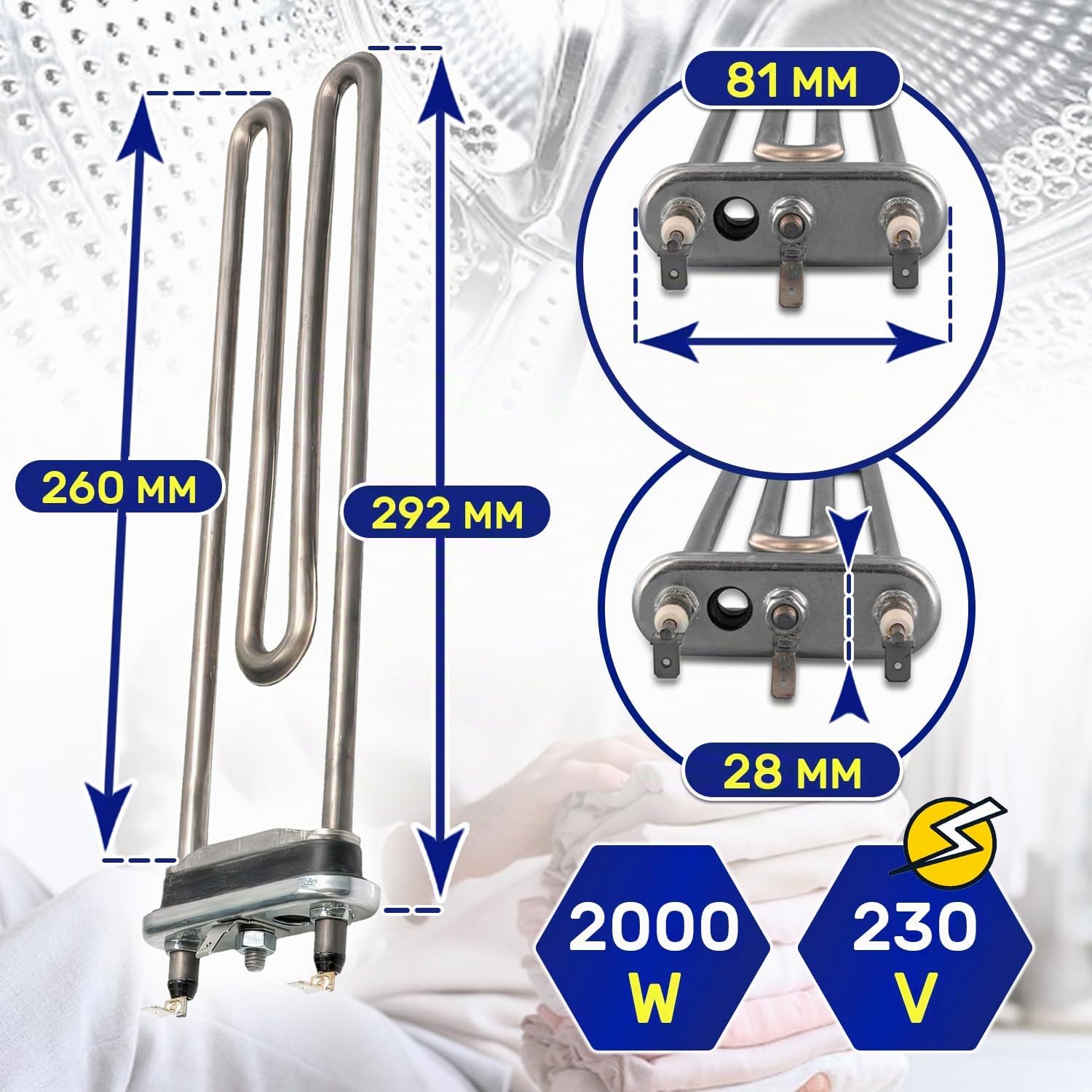 Heizstab Waschmaschine 2000W 230V mit dem Originalcode 00649359 649359 00644241 644241 für Bosch für Siemens - MADE IN EU - Garantie 10 Jahre - MONTERAL