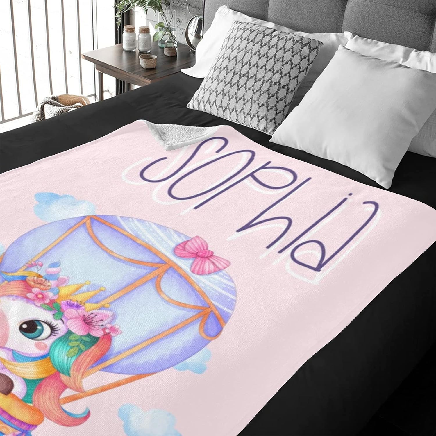 Custom Kids Blanket,Pink Unicorn Blanket for Girls,Personalized Unicorn Blanket for Kids (Unicorn 5, 50"x60")