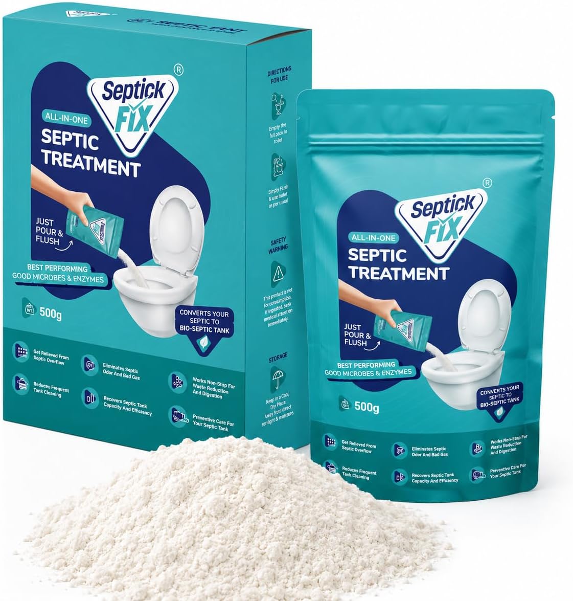 Septic Tank Cleaning Powder | 500gms | Drainage Cleaner Toilet Blockage & Drainage Block Remover