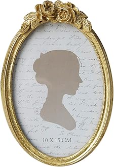 SunlitVintage Picture Frame 4x6 Inch, Oval Antique Photo Frames with Glass Front, Luxury Photo Display, Tabletop Wall Hanging, Gift Ideas, Golden Rose
