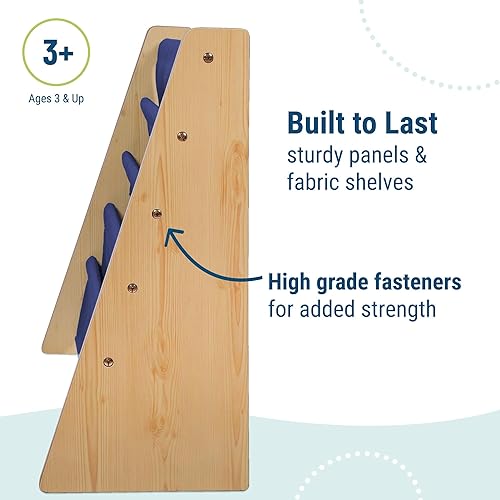 Miniatura 77 de Wildkin Estantería de madera para niños, diseño de lona premium con 4 estantes de tela, organizador para el hogar o el aula, natural con aguamarina