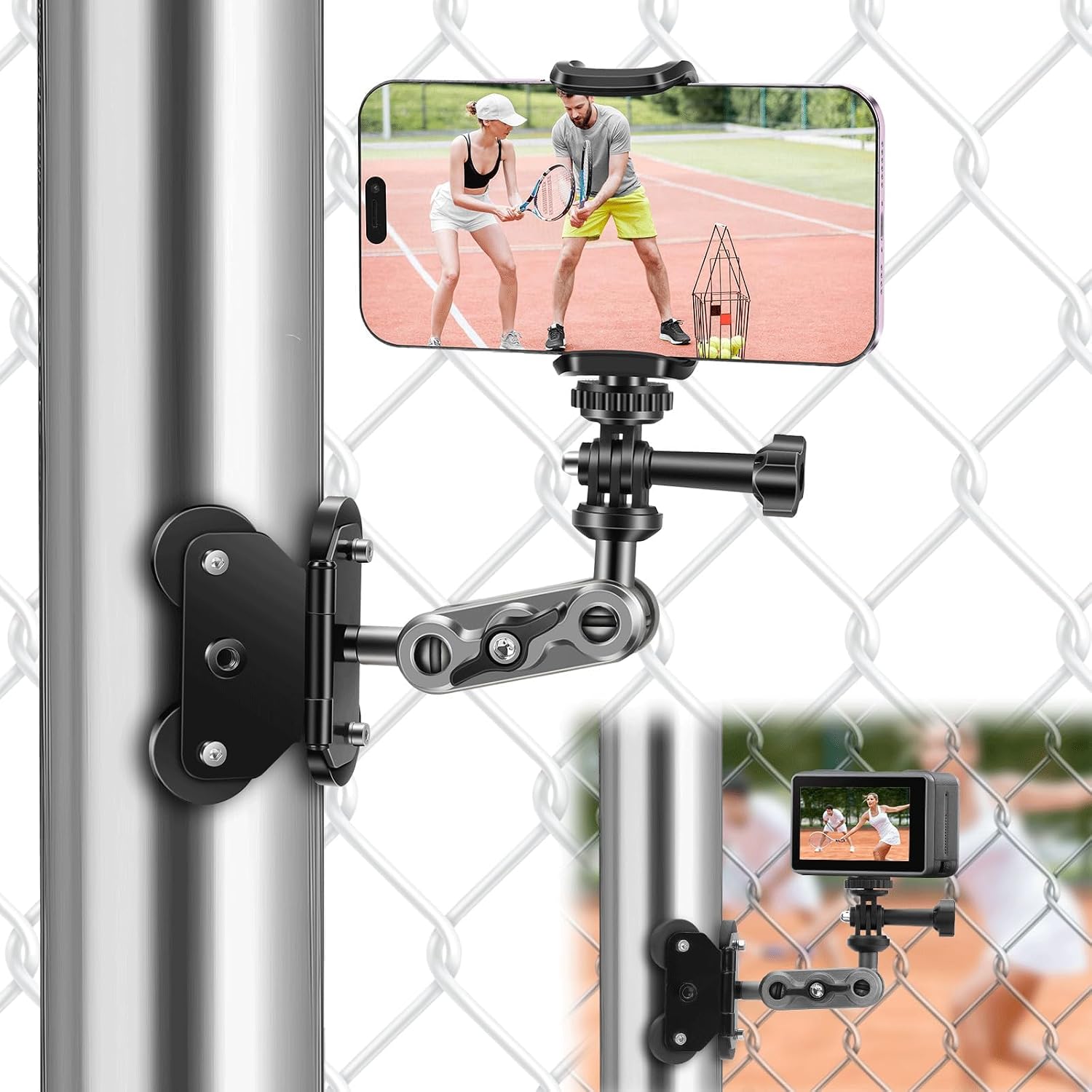 EEEKit Magnetic Fence Mount Compatible with Mevo Start, GoPro, iPhone and Action Cameras, Dual 1/4" Threaded Holder for Baseball, Softball, Tennis, and Sports Recording