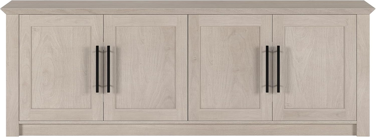 Henn&Hart TV Stand for TVs up to 78" with 2 Conceal Storage Cabinets and Adjustable Shelves for Living Room, Family Room, or Office, Beech White