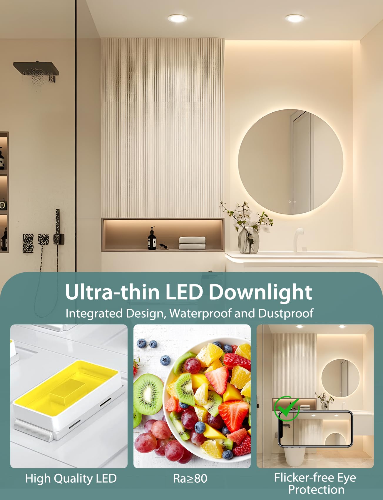 Aigostar Downlight LED Techo Empotrable 4.8W IP65 Impermeable, Ojos de Buey 4000K Luz Natural, Downlight LED Baño Extraplano Blanco, ø87*H35mm, 6 pack
