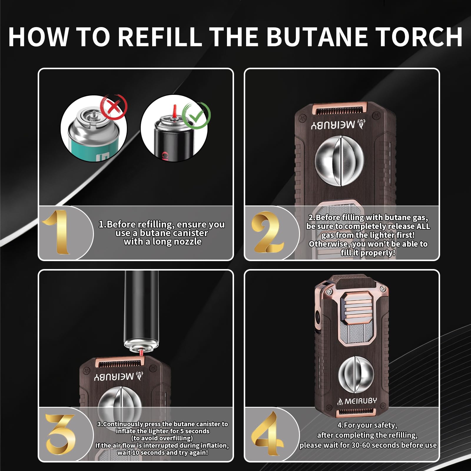 MEIRUBY Briquet torche rechargeable M25 - Outil de cuisine avec verrou de sécurité - Cadeau d'anniversaire pour homme, papa, lui qui ne veut rien