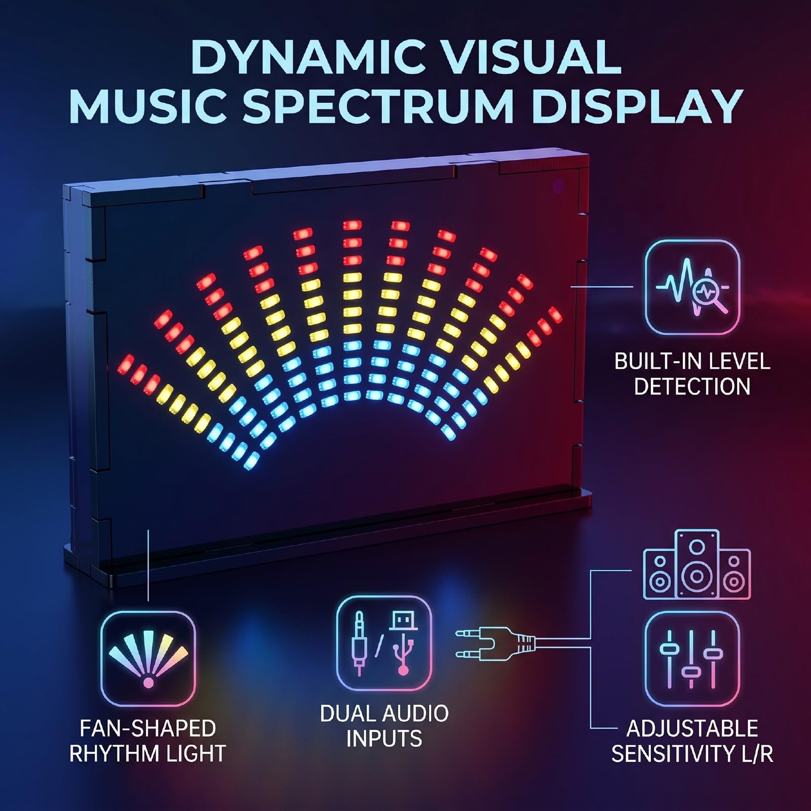 Cocoarm Fächerförmiges LED-Musikspektrumdisplay, VU-Meter mit