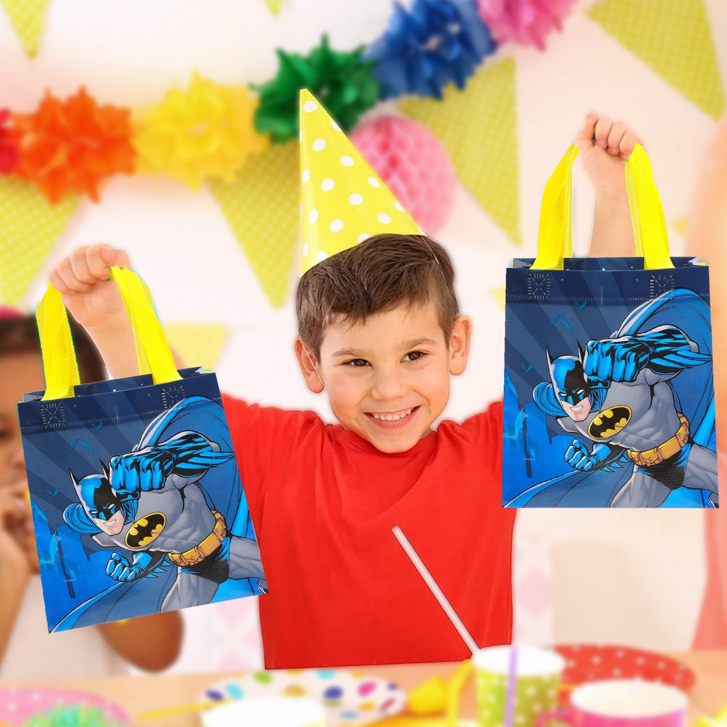 Batman Party Favor Set – 24 Pack of 8" Goodie Bags for Kids Bulk Reusable Mini Totes | Batman Birthday Supplies