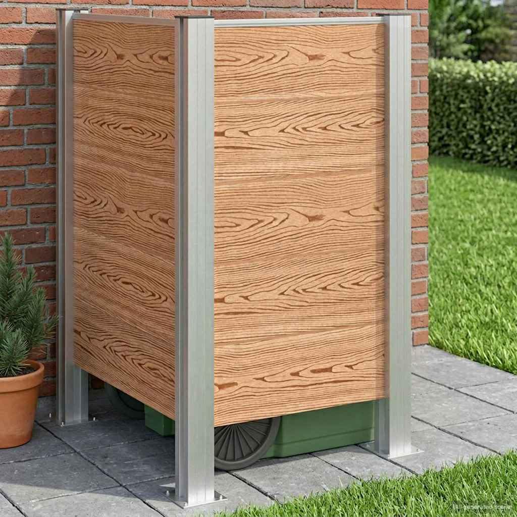 Mülltonnenzaun Braun 85 x 85 x 115 cm aus Aluminium und WPC, wetterfest, erweiterbar, stabile Mülltonnenbox für Garten, Vorgarten, Terrasse und Außenbereich