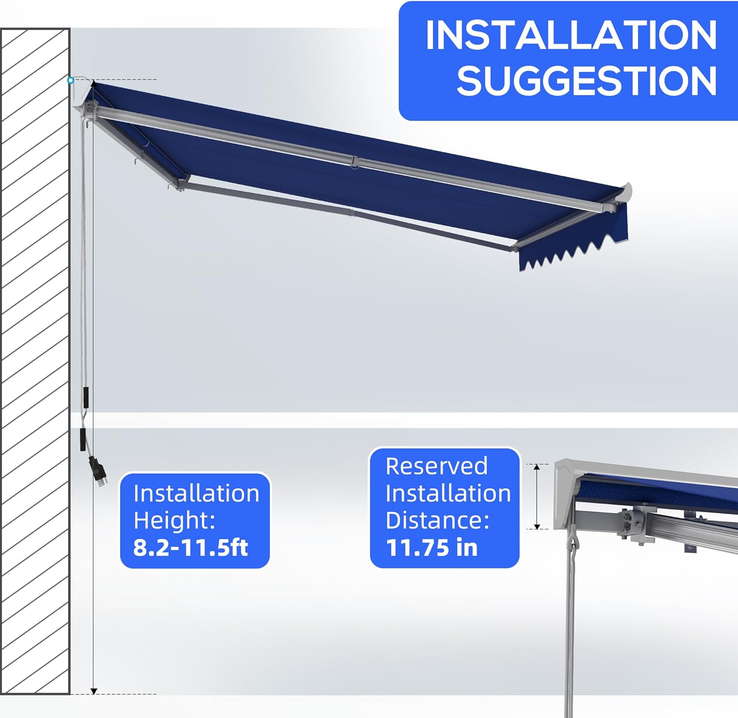 Outsunny 13' x 10' Electric Awning, Retractable Awning with Remote Controller and Crank Handle, UV40+ Sun Shade Shelter with LED Lights for Deck, Balcony, Yard, Blue