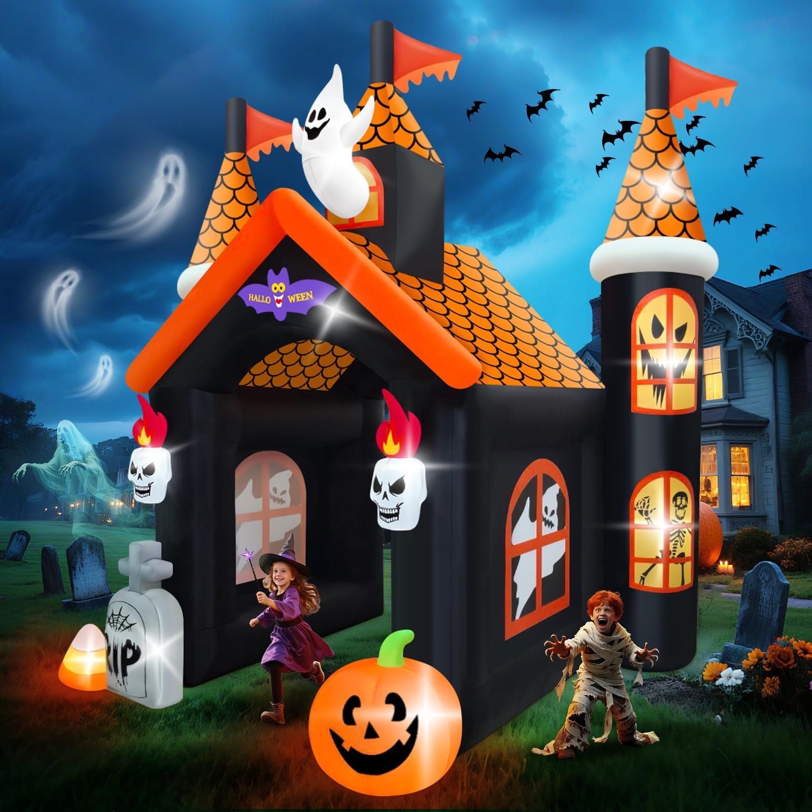 Kalolary 12 pies Arco Inflable Halloween Casa Embrujada Grande