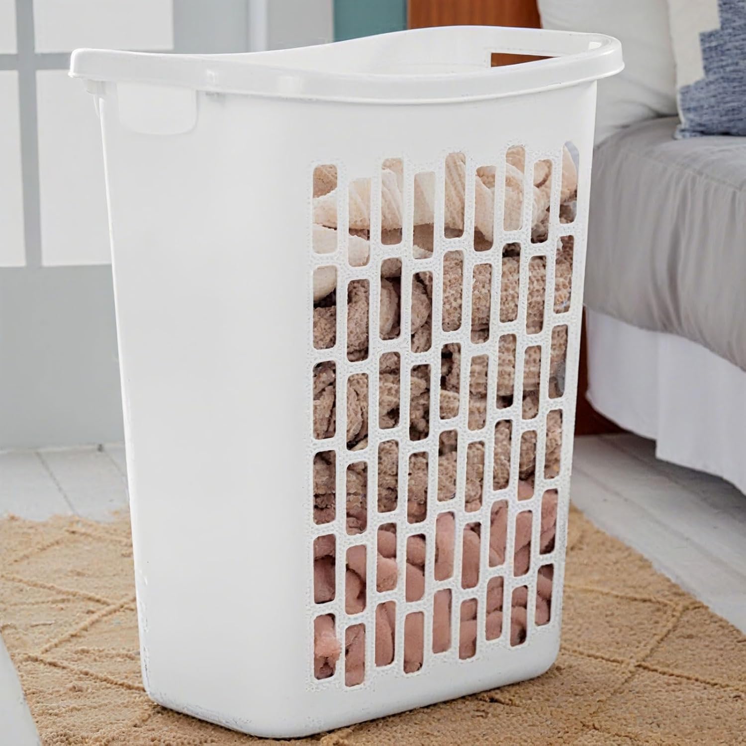 3-Pack Tall & Slim Open Rectangular Plastic Laundry Hamper for Adults – With Handles for Transporting Clothes, Ideal for Bathroom, Bedroom Closets & Laundry Room, Large Capacity, White