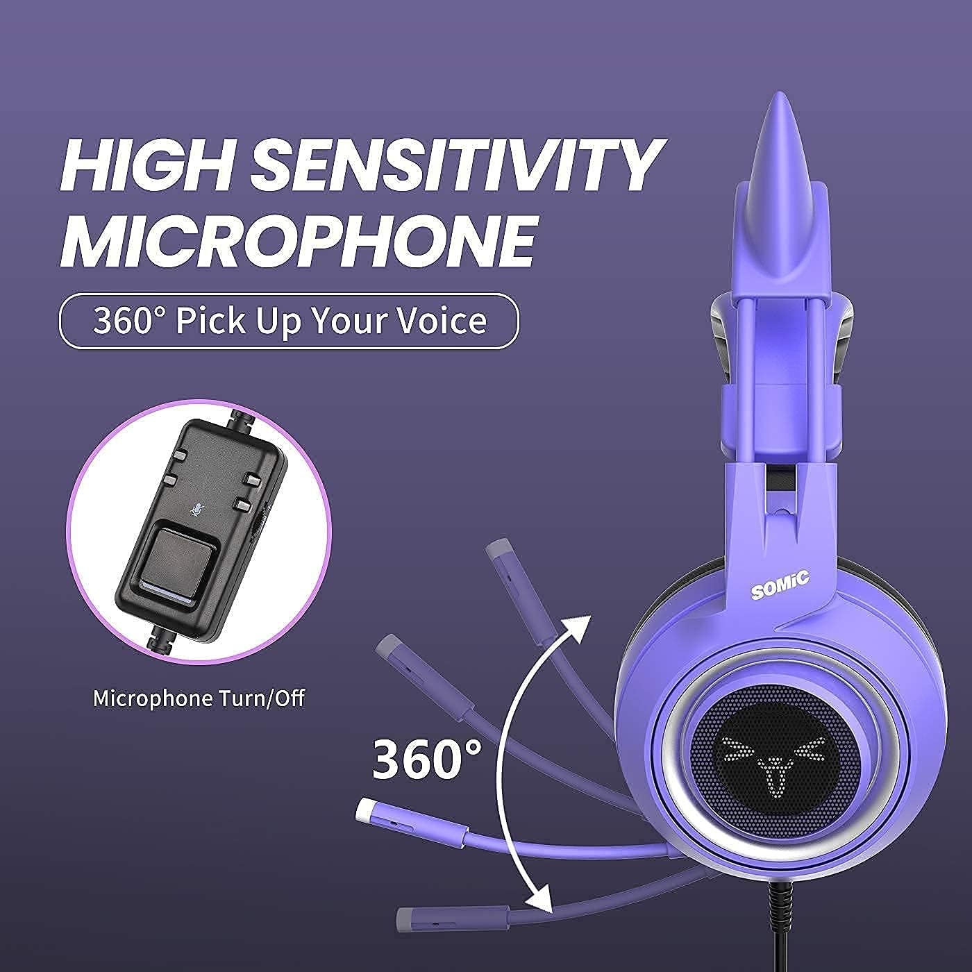 SOMIC 2 Pack Cat Headphones, Gaming Headset with Mic Noise Cancelling, 3.5mm Stereo Sound Headphones for PS4, PS5, Xbox One, PC, Mobile Phone