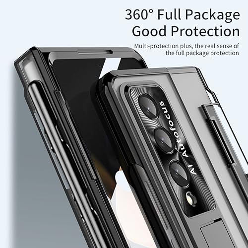 Miniatura 5 de Funda transparente para Samsung Galaxy Z Fold 4 con soporte para bolígrafo S y bolígrafo, diseño de una pieza con protector de bisagra, protector de