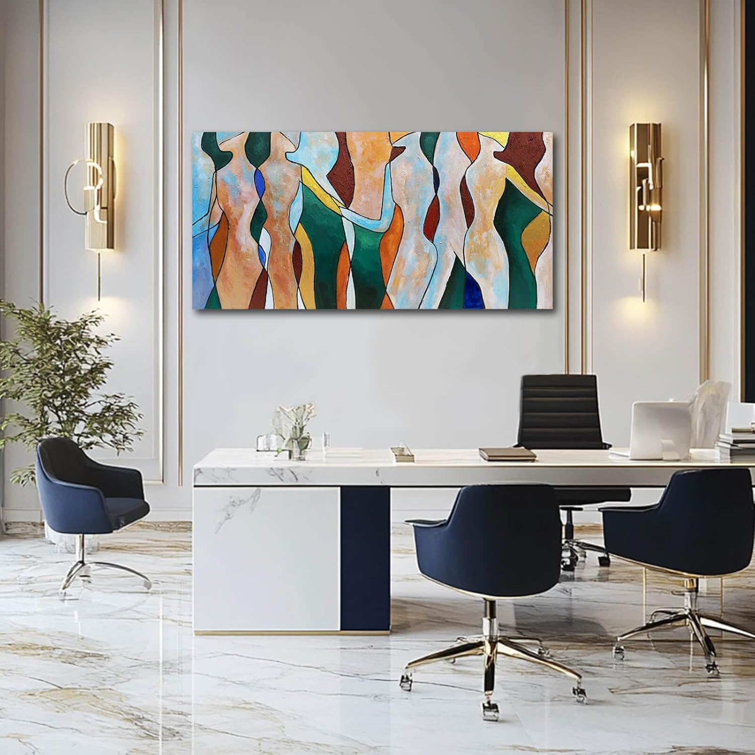 Abstract Human Figure Wall Decor Modern Artwork for Office Geometric Color Block Wall Art for Living Room Framed Art Prints for Bedroom 24x48 Inch