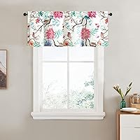 Vista 157 de VOGOL Cenefas con patrón de pájaros para ventanas de cocina, cenefa texturizada de lino con estampado floral y pájaros para ventanas pequeñas