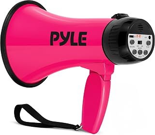 Pyle Rechargeable Bullhorn Megaphone with Voice Recording, AUX Input & Siren, USB-C Fast Charging, 1200-Yard Voice Range for Sports Coaching, Events & Crowd Control