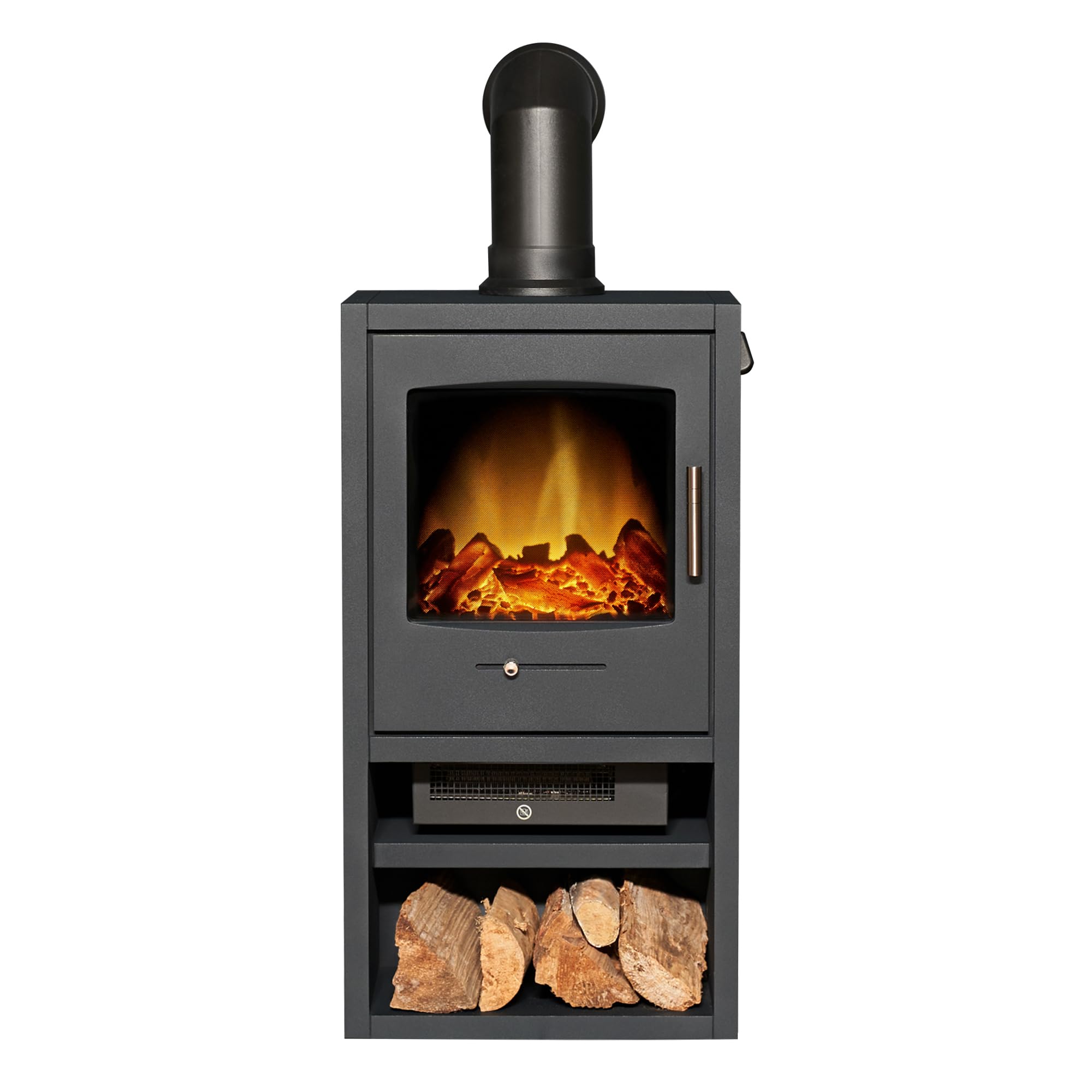 Adam Charcoal Grey Bergen Xl Electric Stove In With Angled Stove Pipe In Black