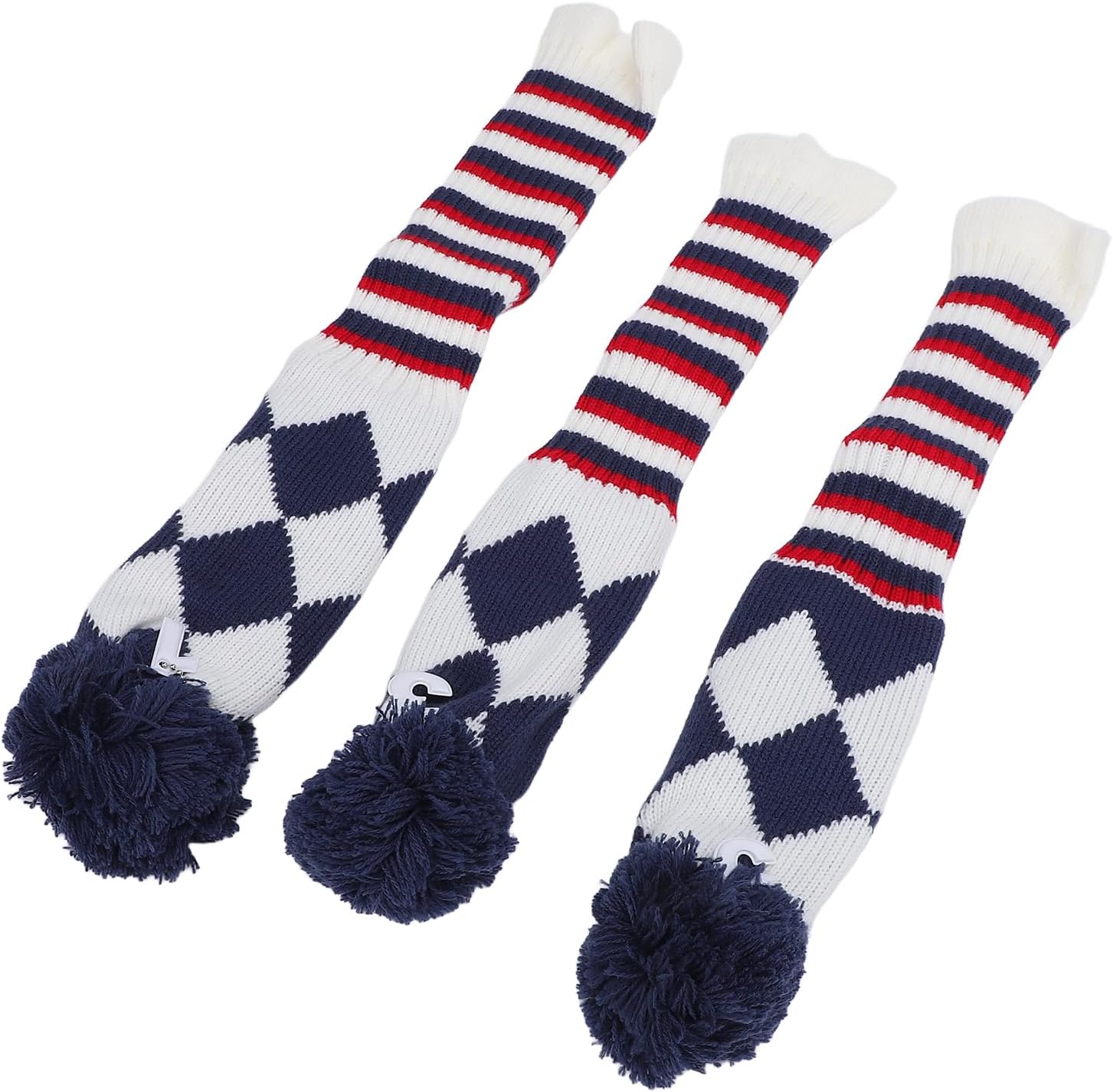 Knitted Golf Covers Set, 3Pcs Golf Cover Pattern Plush Ball Protective Scratch with Long Neck Golf Headcovers for Driver and Fairway Woods