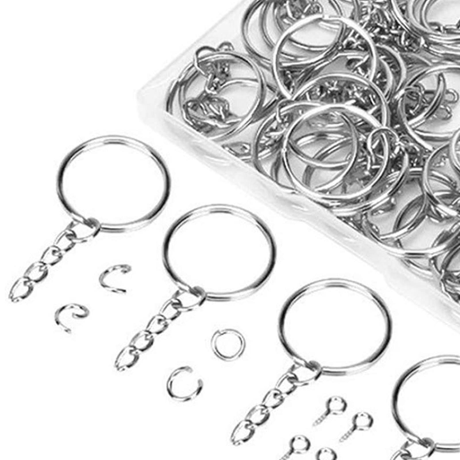 300 Anelli Portachiavi Metallici - Con Catena, Salto E Vite Per Fai Da Te - Foto 9