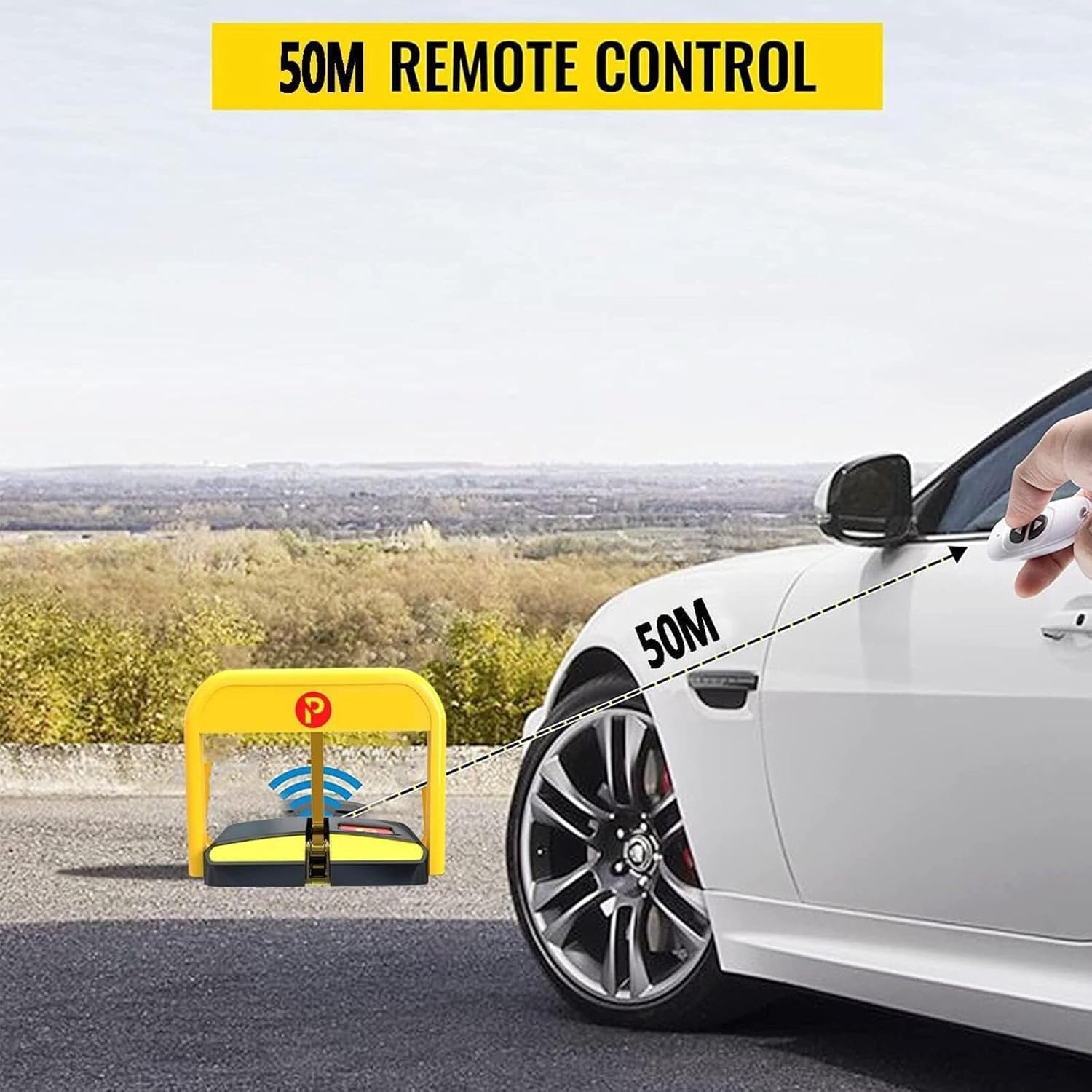 Parking Space Lock Folding Parking Barrier, Automatic Remote Control Parking Column, 50m Parking Space Lock for Home, Business, Office and Commercial